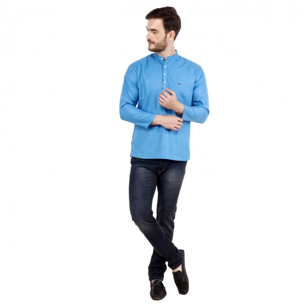 Mens Light Blue Short Kurta